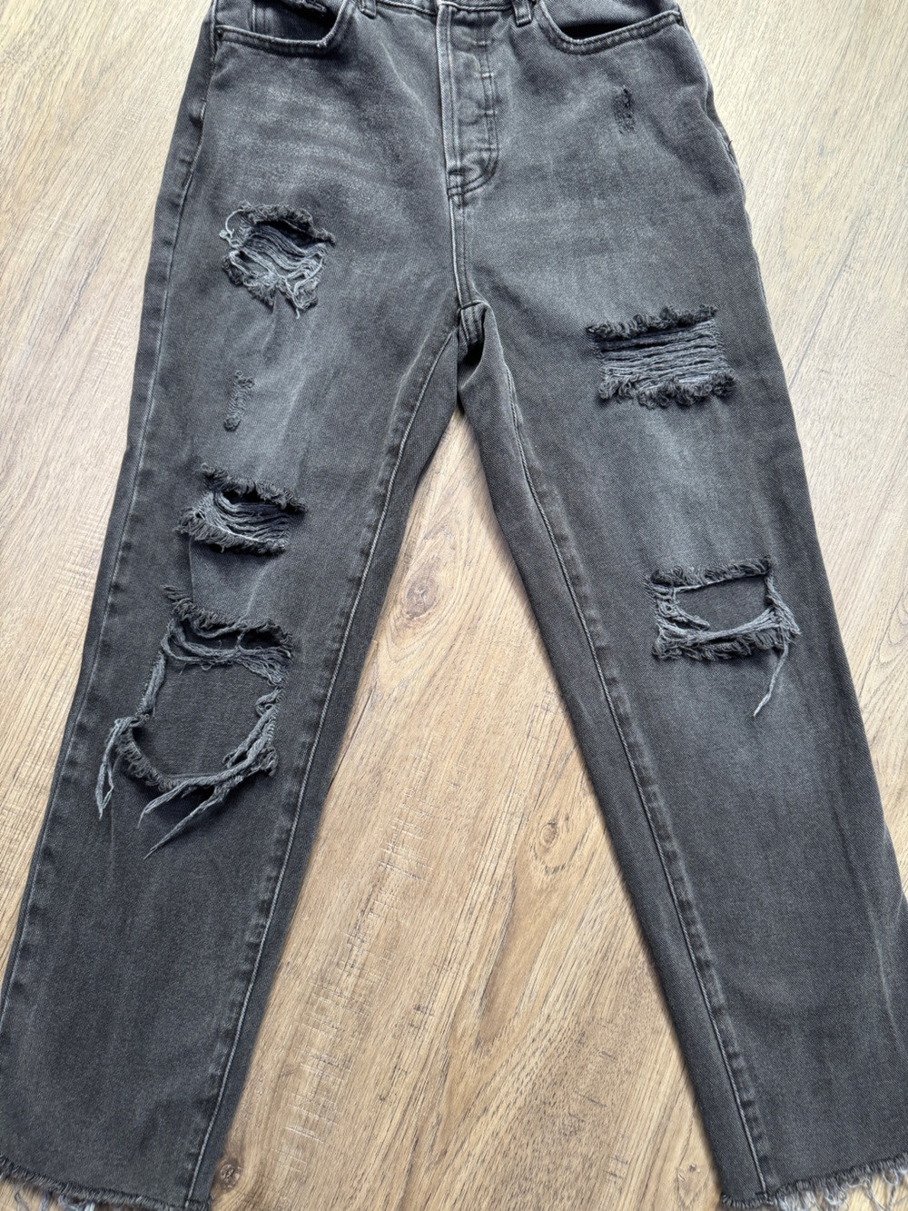 PACSUN Black Denim High Rise Straight Jeans - Distressed - Size 24 - Picture 3 of 13